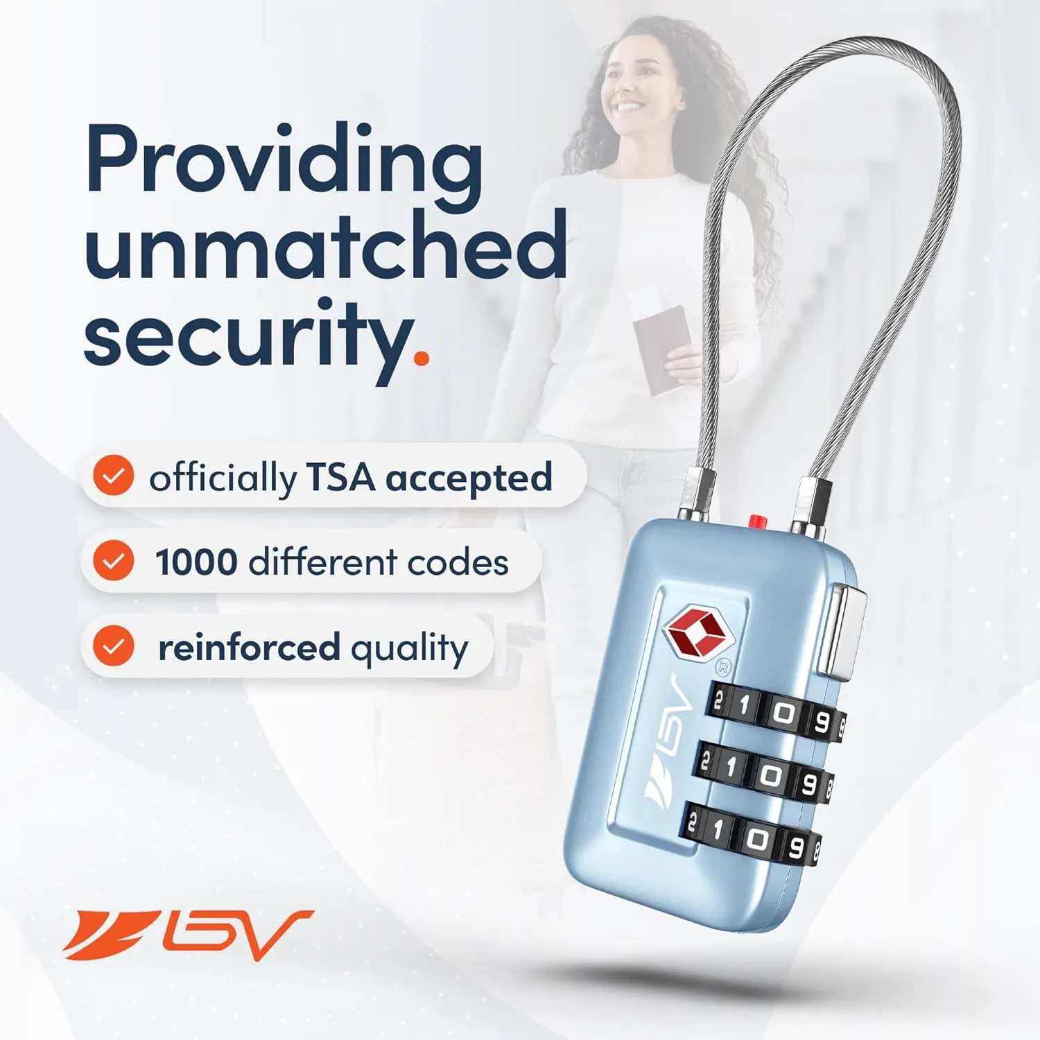 TSA Accepted Luggage Travel Lock, Set-Your-Own Combination Lock for School Gym Locker, Luggage Suitcase Baggage Locks, Filing Cabinets, Toolbox, Case (Arctic Blue, 1 Pack)