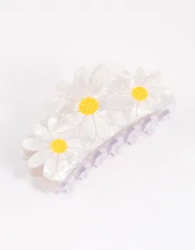 White Acrylic Triple Daisy Hair Claw Clip
