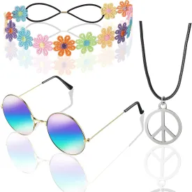 WILLBOND 60s 70s Accessories for Women Hippie Costume Accessories Peace Sign Necklace Headband Hair Wreath Sunglasses