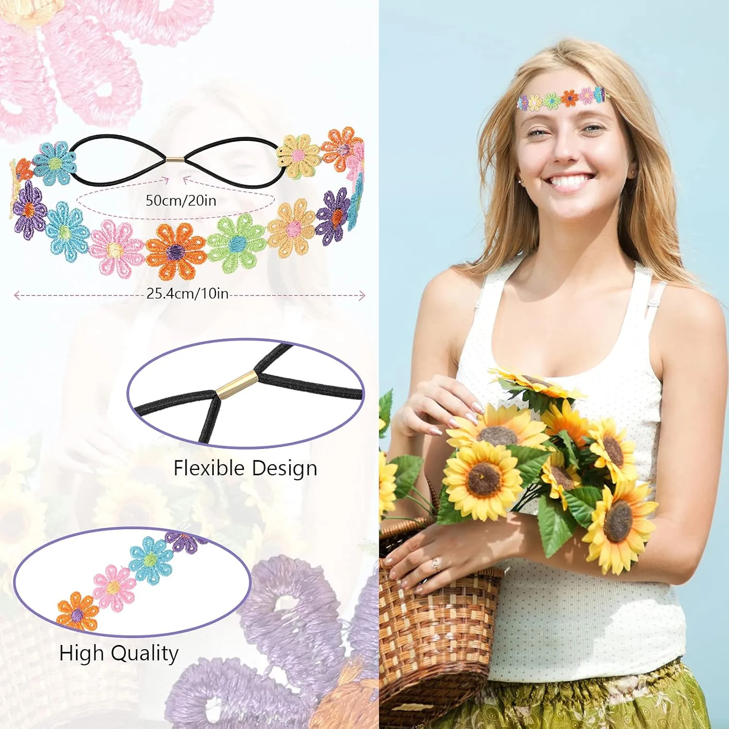WILLBOND 60s 70s Accessories for Women Hippie Costume Accessories Peace Sign Necklace Headband Hair Wreath Sunglasses
