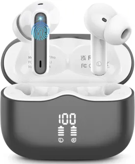 Wireless Earbuds, 2025 Bluetooth 5.4 Headphones in Ear with 4 ENC Noise Cancelling Mic, New Wireless Earphones HiFi Stereo Deep Bass 40H Playtime, LED, in-Ear Bluetooth Ear Buds IP7, Dark Gery