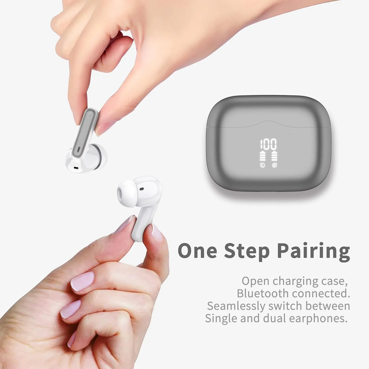Wireless Earbuds, 2025 Bluetooth 5.4 Headphones in Ear with 4 ENC Noise Cancelling Mic, New Wireless Earphones HiFi Stereo Deep Bass 40H Playtime, LED, in-Ear Bluetooth Ear Buds IP7, Dark Gery