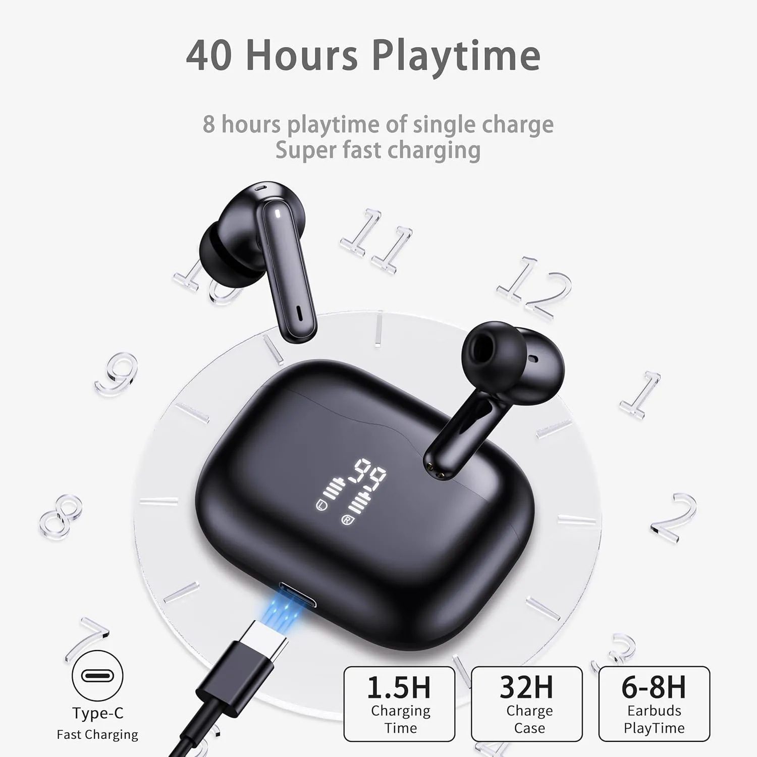 Wireless Earbuds, 2025 Bluetooth 5.4 Headphones in Ear with 4 ENC Noise Cancelling Mic, New Wireless Earphones HiFi Stereo Deep Bass 40H Playtime, LED, In-Ear Bluetooth Ear Buds IP7 Waterproof, USB-C