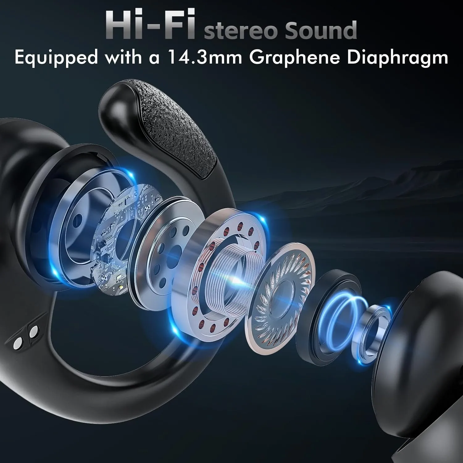 Wireless Earbuds Bluetooth Headphones 80Hrs Playtime Ear Buds IPX7 Waterproof Sports Earphones Wireless Charging Case Over-Ear Earhooks Headest - Black