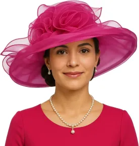 Women Derby Hats Organza Tea Party Cocktail Dress Kentucky Hat Wide Brim