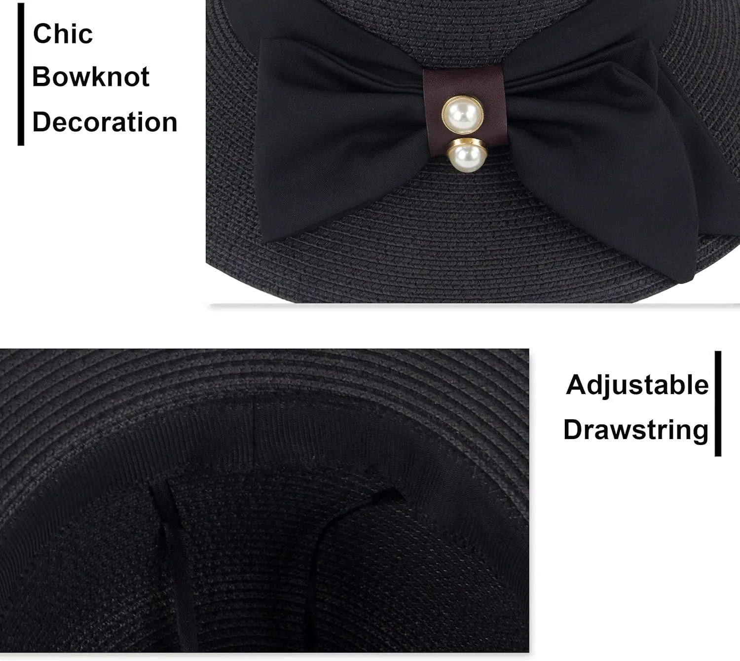Women's Sun Hat Wide Brim Foldable Straw Hats Summer Travel Beach Cap