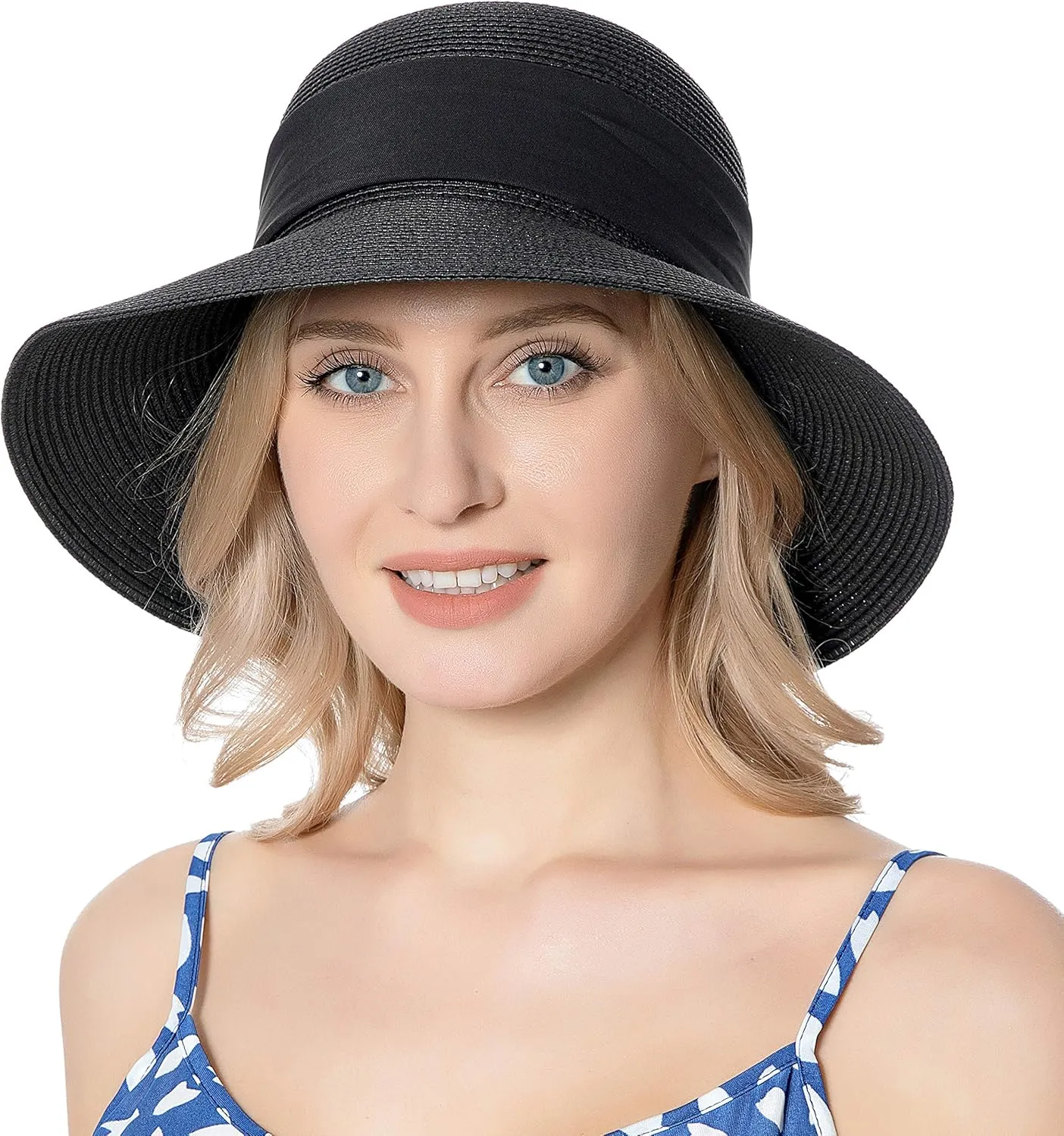 Women's Sun Hat Wide Brim Foldable Straw Hats Summer Travel Beach Cap