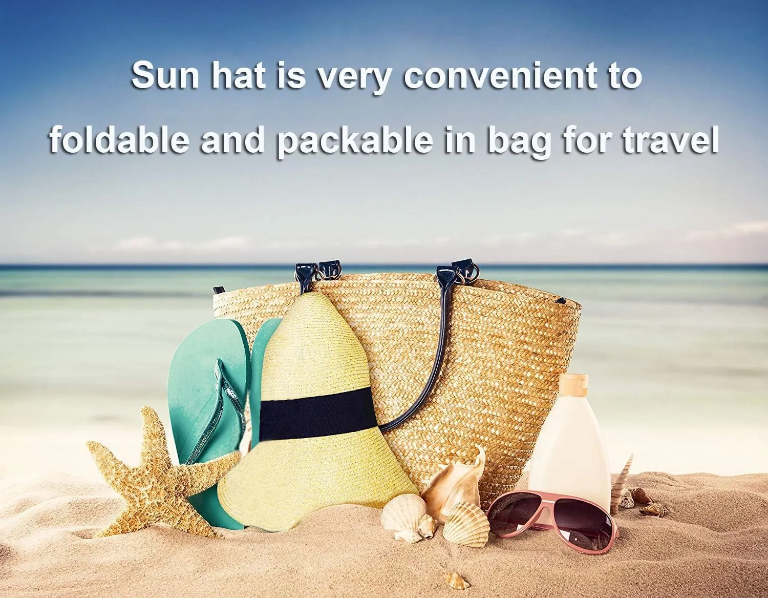 Women's Sun Hat Wide Brim Foldable Straw Hats Summer Travel Beach Cap