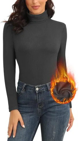 WOWENY Womens Fashion Turtleneck Long Sleeve Thermal Shirts Slim Fit Soft Base Layer Underwear Tops