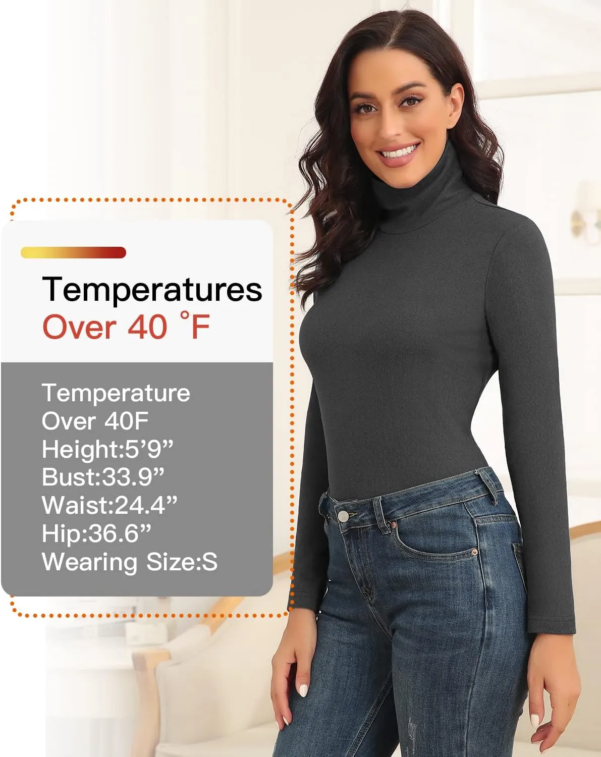 WOWENY Womens Fashion Turtleneck Long Sleeve Thermal Shirts Slim Fit Soft Base Layer Underwear Tops
