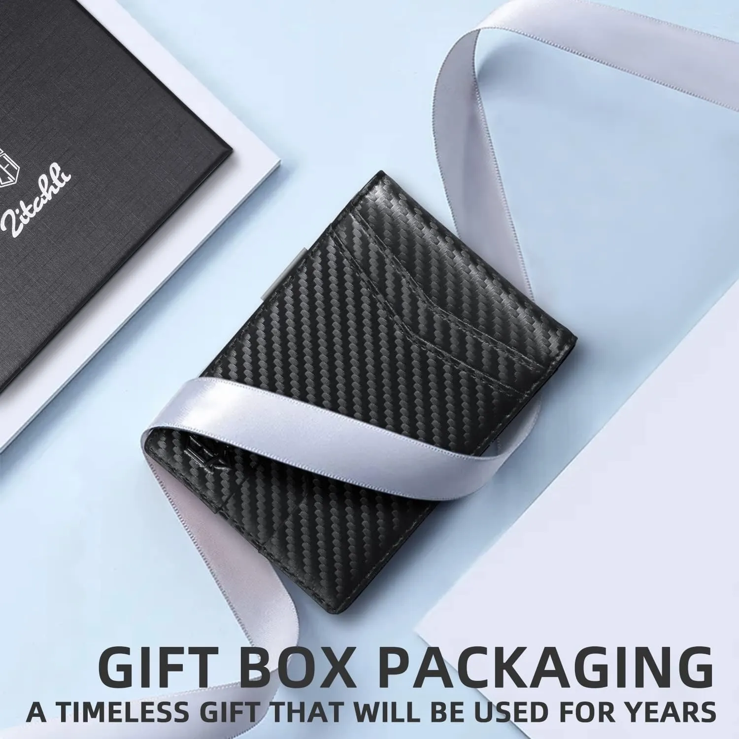 Zitahli Slim Wallet for Men Gifts 12 Card Slots ID Window With Money Clip Minimalist RFID Front Pocket Bifold Leather Small Thin Gift Box Dad Birthday Christmas Regalos Hombres