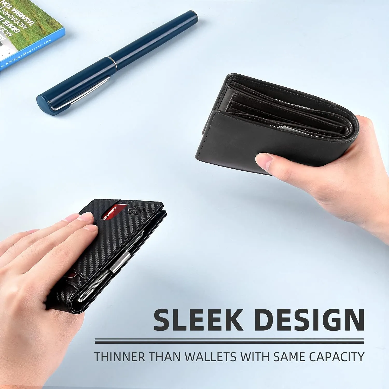 Zitahli Slim Wallet for Men Gifts 12 Card Slots ID Window With Money Clip Minimalist RFID Front Pocket Bifold Leather Small Thin Gift Box Dad Birthday Christmas Regalos Hombres